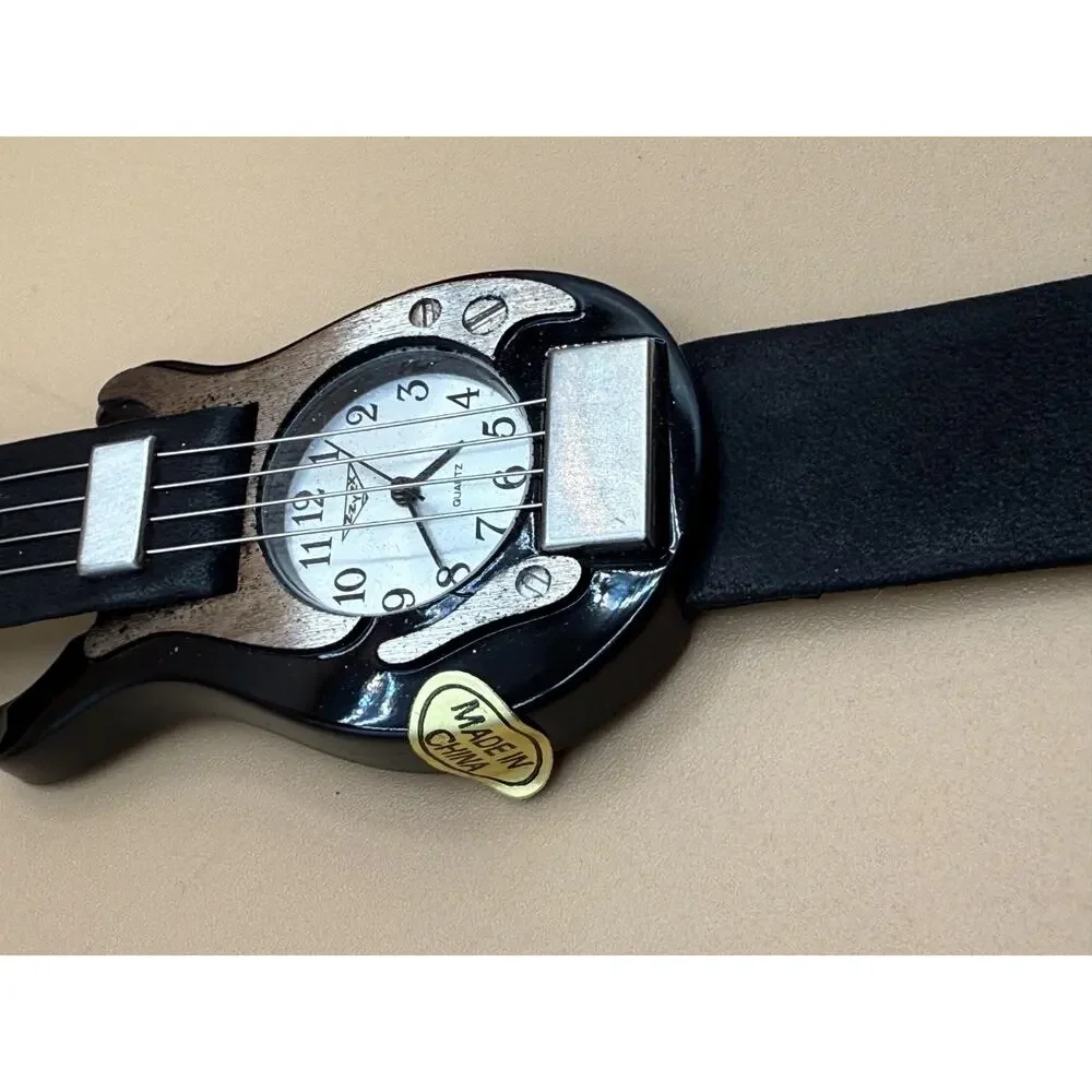 ZX Original 2001 Guitar Shaped Quartz Watch Case Black Silver Novelty Untested